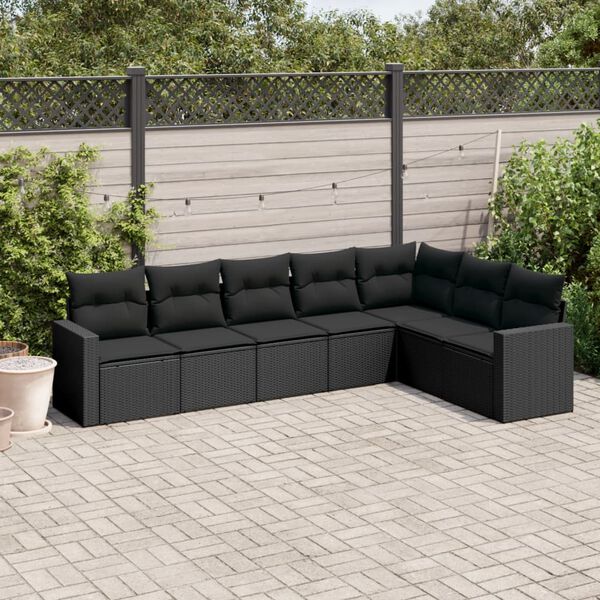 vidaXL Salon de jardin 7 pcs avec coussins noir r&eacute;sine tress&eacute;e