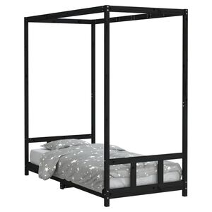 vidaXL Cadre de lit pour enfants noir 90x190 cm bois de pin massif