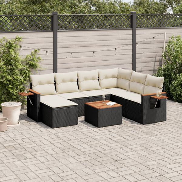 vidaXL Salon de jardin 8 pcs avec coussins noir résine tressée