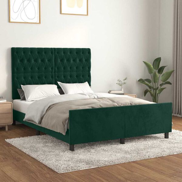 vidaXL Cadre de lit sans matelas vert fonc&eacute; 140x190 cm velours