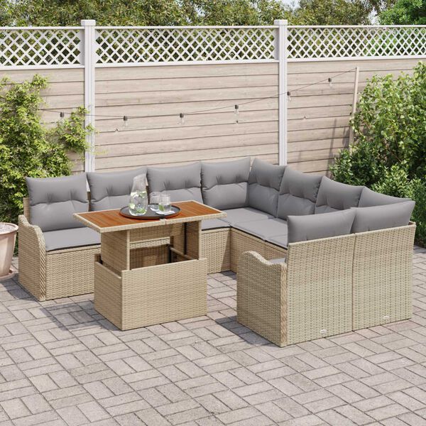 vidaXL Ensemble de canap&eacute; de jardin 9 pcs Beige Poly rotin