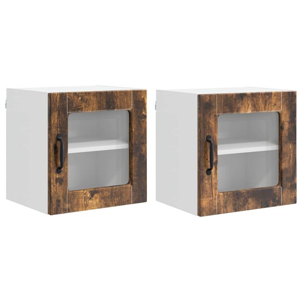 vidaXL Armoire de cuisine avec porte 2 pcs Ch&ecirc;ne fum&eacute; 40 x 31 x 40 cm