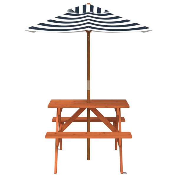 vidaXL Table de pique-nique pour 4 enfants avec parasol bois de sapin