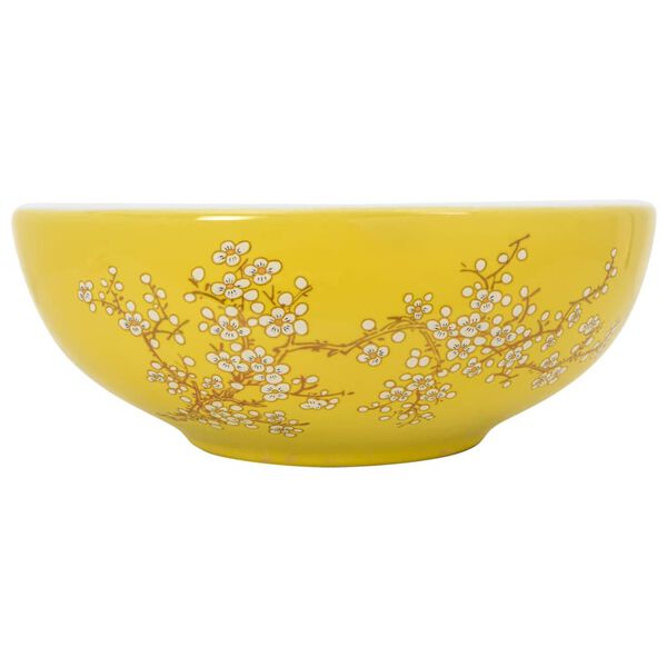 vidaXL Vasque &agrave; poser blanc et jaune rond &Phi;41x14 cm c&eacute;ramique