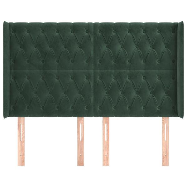 vidaXL T&ecirc;te de lit avec oreilles Vert fonc&eacute; 163x16x118/128 cm Velours