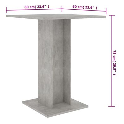 vidaXL Table de bistro Gris béton 60x60x75 cm Aggloméré