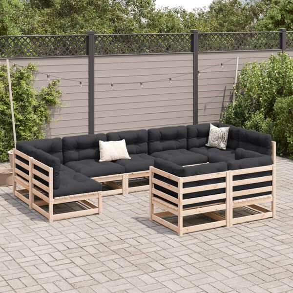 vidaXL Salon de jardin 9 pcs avec coussins bois de pin massif