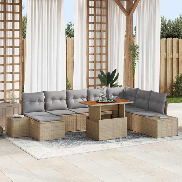 vidaXL Ensemble de salle &agrave; manger pour jardin 9 pcs Beige et gris