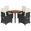 vidaXL Ensemble &agrave; manger de jardin coussins 5pcs Noir R&eacute;sine tress&eacute;e