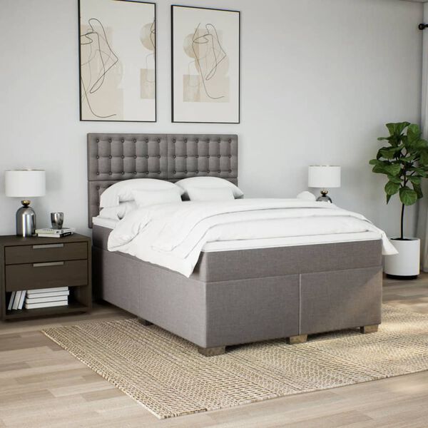 vidaXL Sommier &agrave; lattes de lit avec matelas Taupe 140x200 cm Tissu
