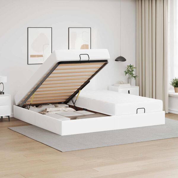 vidaXL Cadre de lit avec matelas avec matelas 2 pcs Blanc PVC