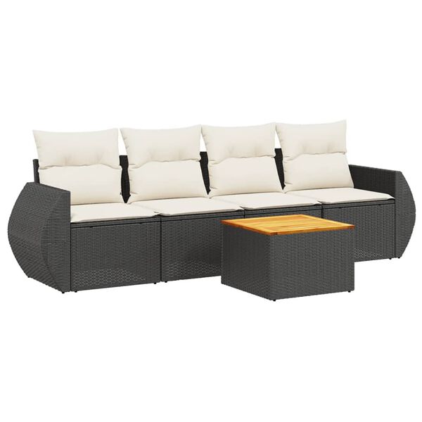 vidaXL Salon de jardin 5 pcs avec coussins noir r&eacute;sine tress&eacute;e