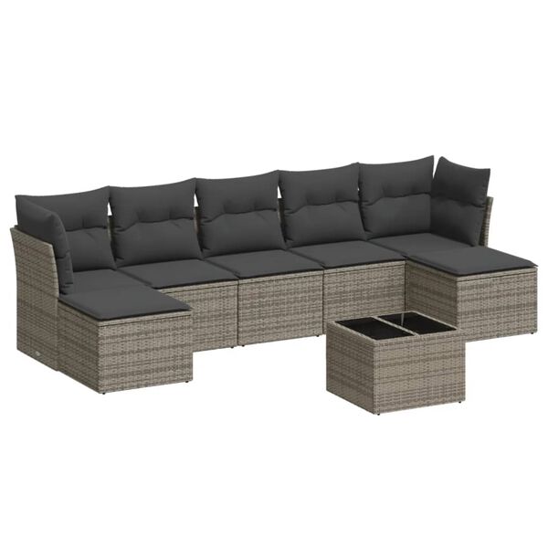 vidaXL Salon de jardin 8 pcs avec coussins gris r&eacute;sine tress&eacute;e