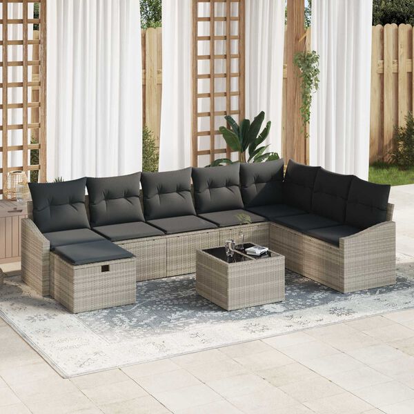 vidaXL Ensemble de canapé de jardin 9 pcs Gris clair 55 x 62 x 69 cm