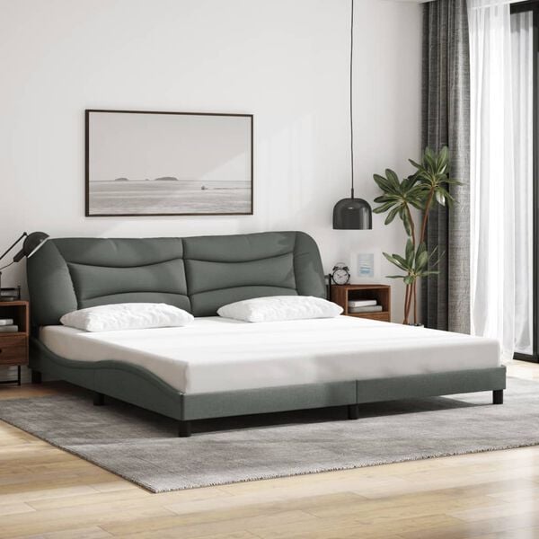 vidaXL Cadre de lit avec LED sans matelas Hvar gris fonc&eacute; 200x200 cm tissu