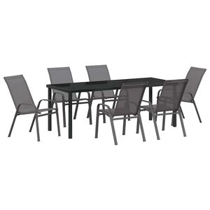 vidaXL Ensemble de salle &agrave; manger pour jardin 7 pcs Gris et Noir