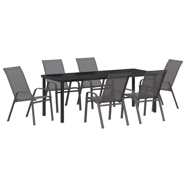 vidaXL Ensemble de salle &agrave; manger pour jardin 7 pcs Gris et Noir