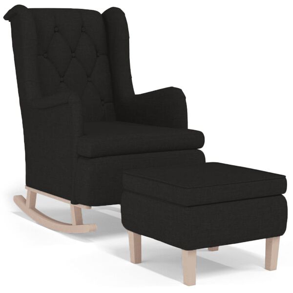 vidaXL Fauteuil avec pieds &agrave; bascule et tabouret Noir Tissu