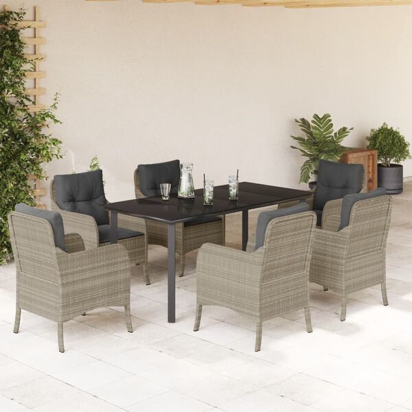 vidaXL Ensemble &agrave; manger de jardin et coussins 7 pcs gris clair rotin