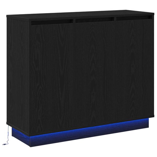 vidaXL Buffet LED Ch&ecirc;ne noir 90 x 32 x 75 cm Bois d'ing&eacute;nierie
