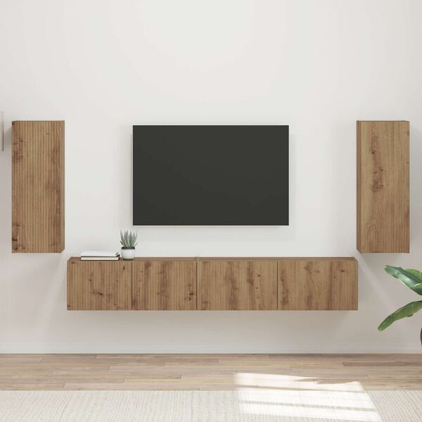 vidaXL Ensemble meuble TV 4 pcs Ch&ecirc;ne artisanal Bois d'ing&eacute;nierie