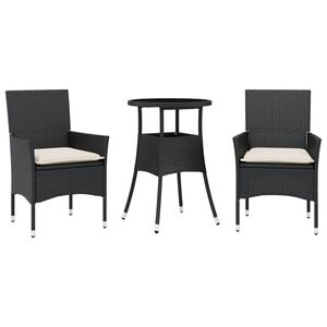 vidaXL Ensemble &agrave; manger de jardin et coussins 3 pcs noir rotin verre