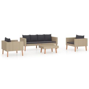 vidaXL Salon de jardin 4 pcs avec coussins R&eacute;sine tress&eacute;e Beige