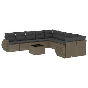 vidaXL Salon de jardin 11 pcs avec coussins gris clair r&eacute;sine tress&eacute;e