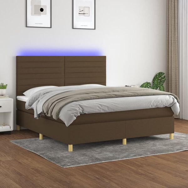 vidaXL Sommier &agrave; lattes de lit matelas et LED Marron fonc&eacute; 160x200 cm