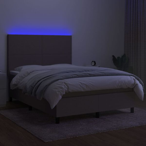 vidaXL Sommier &agrave; lattes de lit et matelas et LED Taupe 140x190cm Tissu