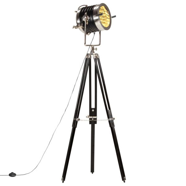 vidaXL Lampadaire &agrave; tr&eacute;pied Noir Bois de manguier massif 171 cm