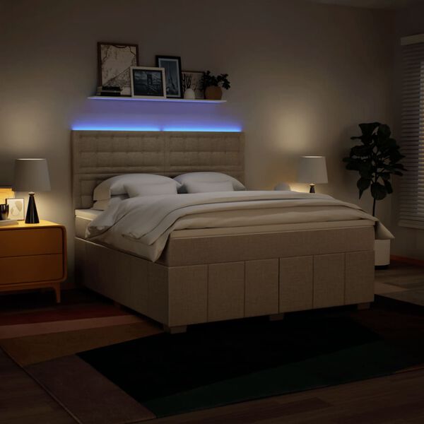 vidaXL Sommier &agrave; lattes de lit avec matelas Cr&egrave;me 180x200 cm Tissu