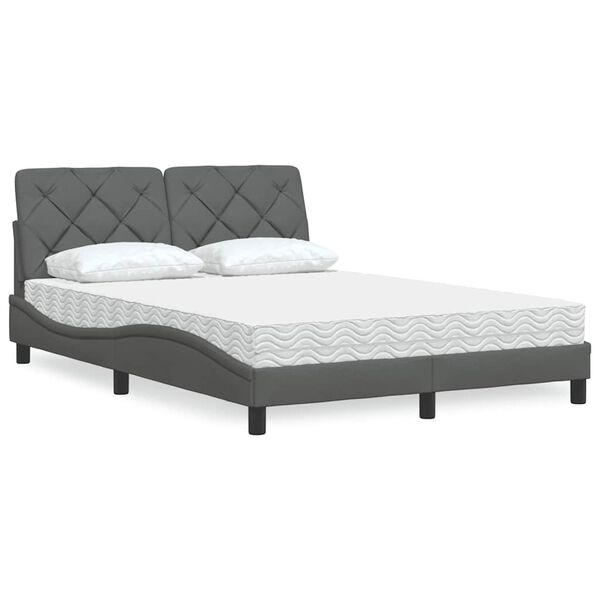 vidaXL Lit avec matelas gris fonc&eacute; 140x200 cm tissu