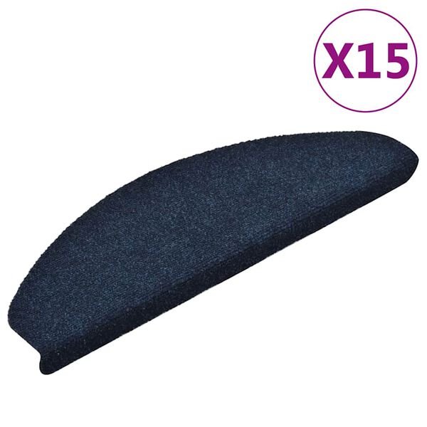 vidaXL Tapis d'escalier autocollants 15 pièces 65 x 21 x 4 cm Bleu marine Demi-rond Grand