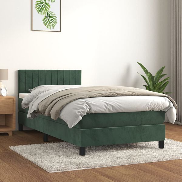 vidaXL Sommier &agrave; lattes de lit avec matelas Vert fonc&eacute; 90x200 cm
