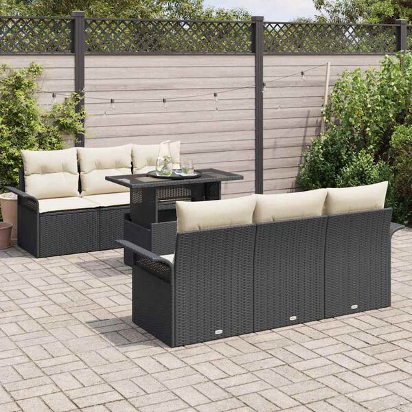 vidaXL Ensemble de canap&eacute; de jardin avec coussin 7 pcs Noir Poly rotin