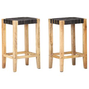 vidaXL Tabourets de bar lot de 2 noir cuir v&eacute;ritable 75 cm
