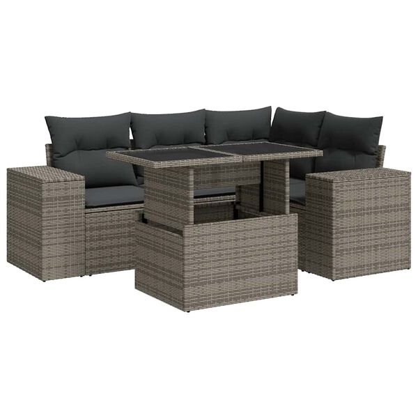 vidaXL Salon de jardin 5 pcs avec coussins gris r&eacute;sine tress&eacute;e