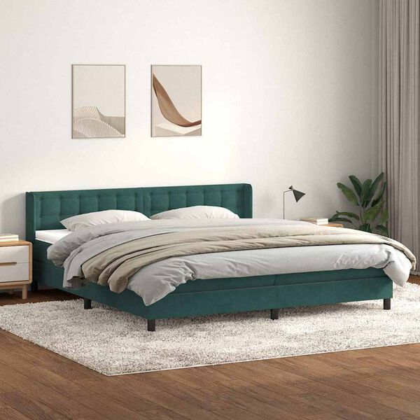 vidaXL Sommier &agrave; lattes de lit et matelas vert fonc&eacute; 180x210cm velours
