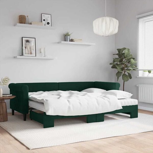 vidaXL Lit de jour avec gigogne et matelas vert fonc&eacute; 80x200cm velours