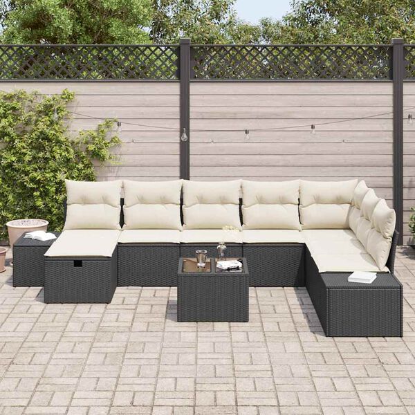vidaXL Ensemble de canapé de jardin 9 pcs Noir Poly rotin