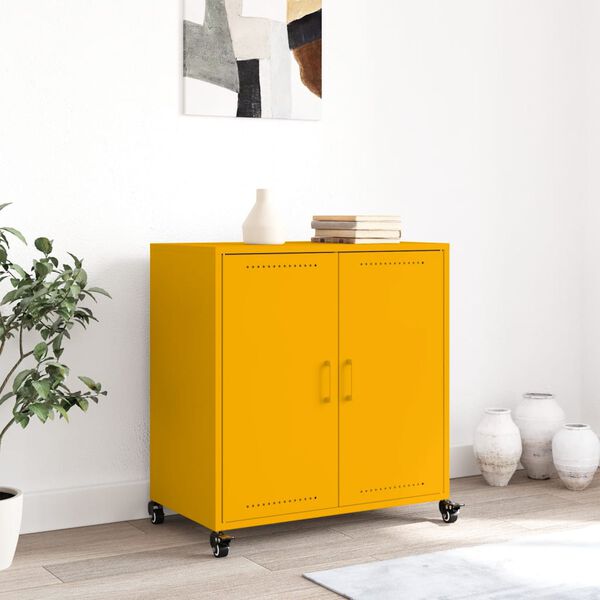 vidaXL Buffet jaune moutarde 68x39x72 cm acier