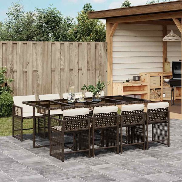 vidaXL Ensemble &agrave; manger de jardin et coussins 9 pcs marron poly rotin