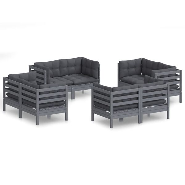 vidaXL Salon de jardin 8 pcs avec coussins anthracite Bois de pin