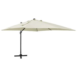 vidaXL Parasol de jardin en porte-&agrave;-faux et m&acirc;t et lumi&egrave;res LED sable