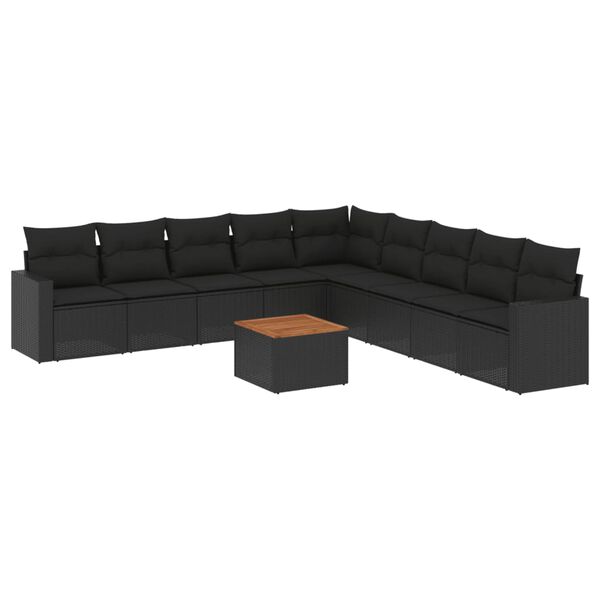 vidaXL Salon de jardin 10 pcs avec coussins noir r&eacute;sine tress&eacute;e