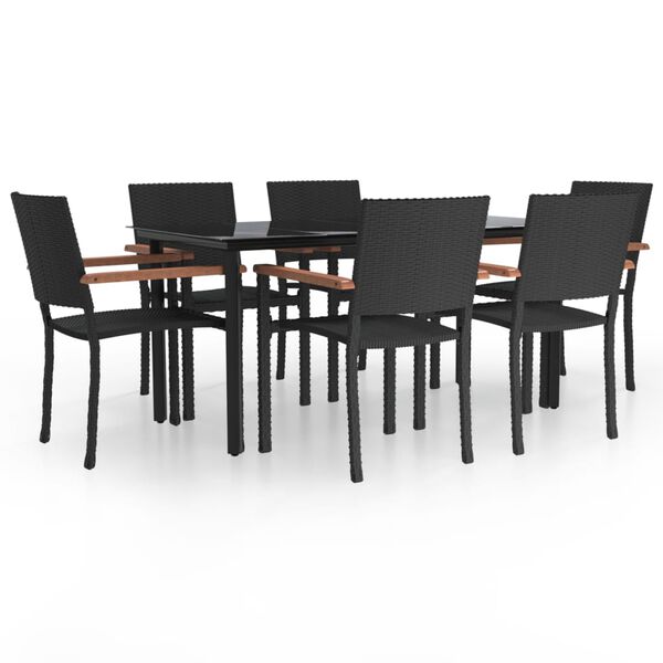 vidaXL Ensemble à manger de jardin 7 pcs Noir Résine tressée