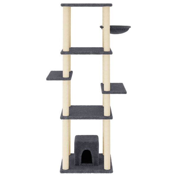 vidaXL Arbre &agrave; chat avec griffoirs en sisal Gris fonc&eacute; 154 cm