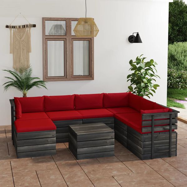 vidaXL Salon palette de jardin 8 pcs avec coussins Bois de pin massif