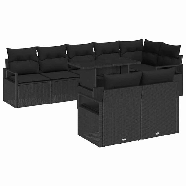 vidaXL Ensemble de canap&eacute; de jardin avec coussin 9 pcs Noir polyrotin